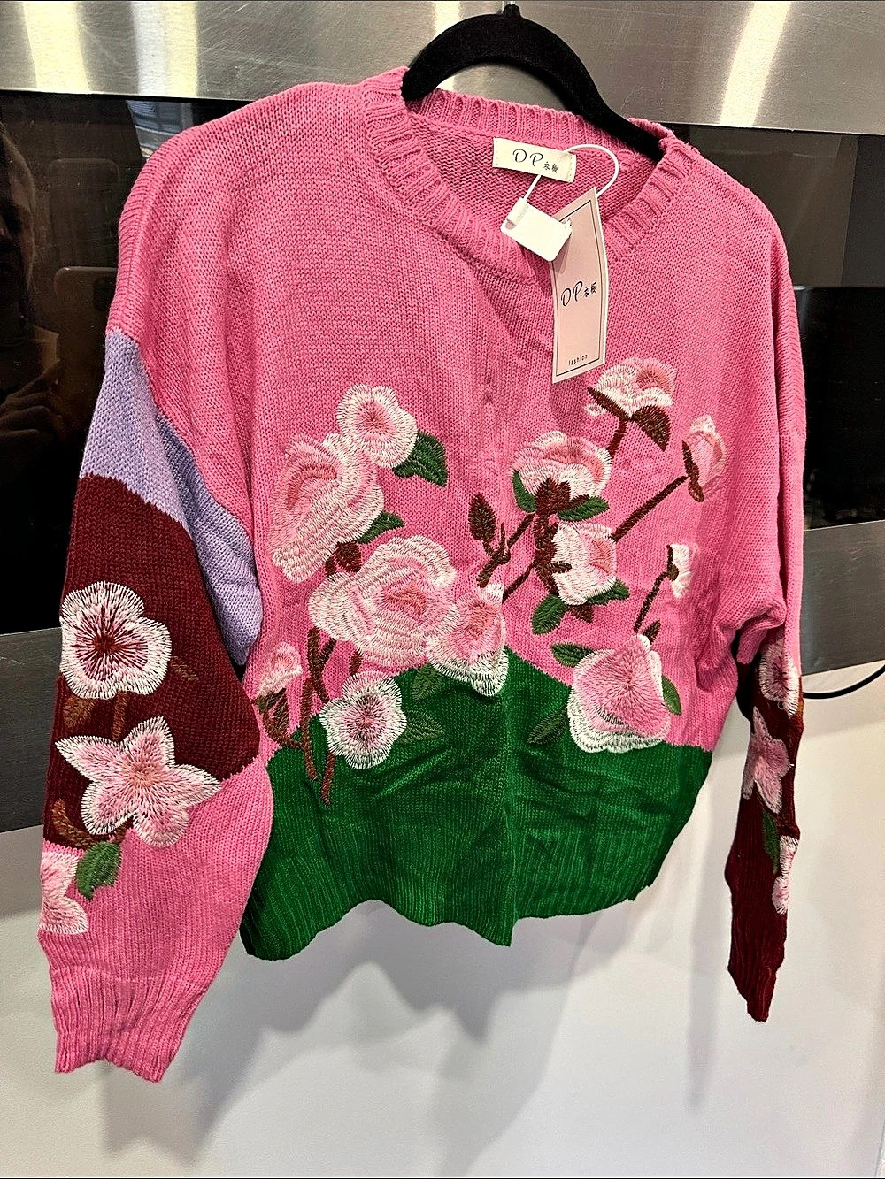 DIA Floral Crewneck Sweater in Pink & Green Size Medium NWT
